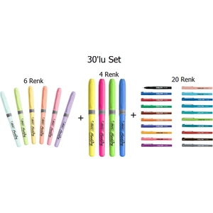 200 Fineliner 0.4mm Ince Uçlu Yazı ve Çizim Kalemi 20'li + Bic Fosforlu Kalem Seti 10'lu
