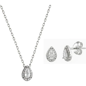 Afrodit Silver Damla Zirkon Taşlı Kolye Küpe Gümüş Takı Seti