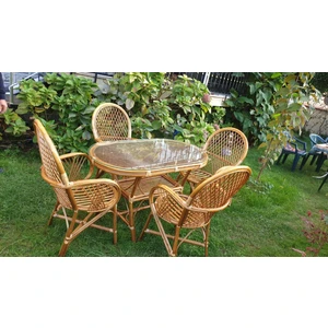 Klas Bambu Mobilya Yemek Masası Takımı Oval 4'Lü