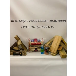 Ceren Mangal 10 kg Meşe+10 kg Odun+Paket Odun+Çıra+Tutuşturucu Jel