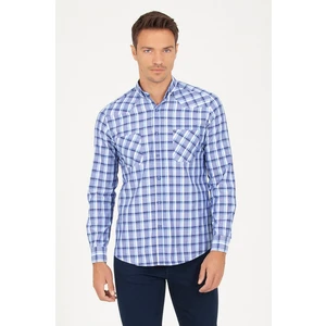 Erkek Slim Fit Lacivert Kareli Spor Gömlek