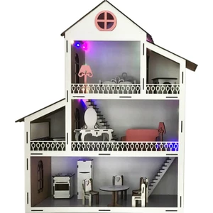 Hilal Shops Pembe Işıklı Eğitici Oyuncak Ahşap Ev