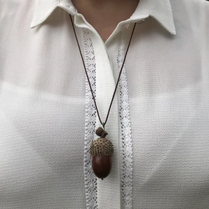 El Yapımı Sade Doğal Meşe Palamut Ayarlanabilir Şık Natürel Kolye