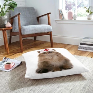 Hemşire Şapkalı Sevimli Kedi Baskılı Modern Hayvan Yer Minderi