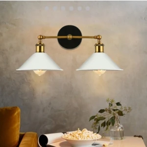 Retro Rustik  Ikili Beyaz Başlıklı Metal Aplik Duvarl Lambası