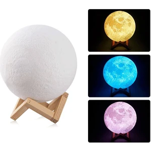 USB Li 3D Ay Lamba Dokunmatik 5 Renk Değiştirir Stand ve Moon Lamp 15 cm