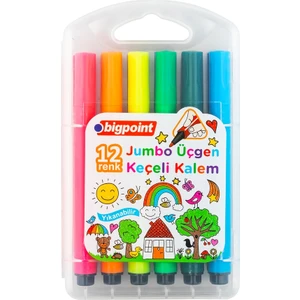 Jumbo Üçgen Keçeli Kalem 12'li Set (Plastik Kutulu)
