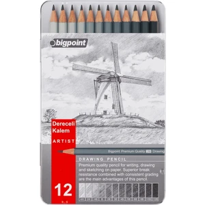 Metal Kutulu Dereceli-Resim-Çizim Kalemi-Drawing Pencil 12'li