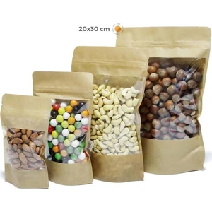 Ambalaj Pazarı Geniş Pencereli Kraft Doypack 20X30 cm - 100'LÜ