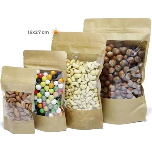 Ambalaj Pazarı Geniş Pencereli Kraft Doypack 16X27 cm - 100'LÜ