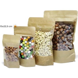 Ambalaj Pazarı Geniş Pencereli Kraft Doypack 13X22,5 cm - 100'LÜ