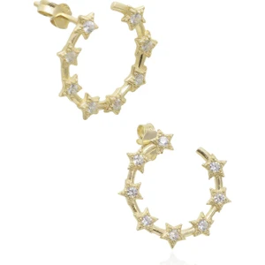 By Barun Sarı Renk Yuvarlak Beyaz Yıldız Gümüş Küpe