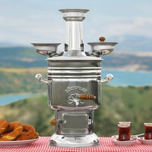 6 Litre Kömürlü Semaver Porselen Kulp KS14 P-Ceyhan
