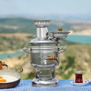 2,5 Litre Krom Kömürlü Semaver Porselen Kulp KS10 P-Kızılırmak