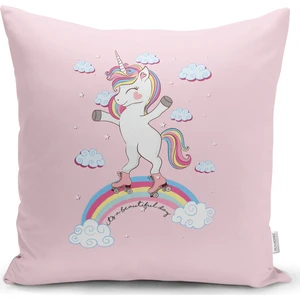 Real Homes Pembe Zeminde Unicorn At Desenli Çocuk Odası Yastık Kırlent Kılıfı