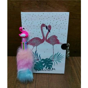 Flamingo Kilitli Hatıra ve Günlük Defteri + Mikro Flamingo Tükenmez Kalem