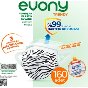 Evony Elastik Kulaklı Trendy Desenli Maske 160 Adet