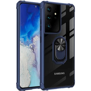 Case 4U Samsung Galaxy S21 Ultra Uyumlu Kılıf Armor Serisi Manyetik Yüzüklü Renkli Köşe Korumalı Şeffaf Silikon Mola Lacivert
