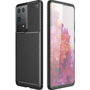 Case 4U S21 Ultra Uyumlu Kılıf Rugged Armor Karbon Desenli Lüx Negro Silikon Arka Kapak Siyah