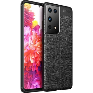 Case 4U S21 Ultra Uyumlu Kılıf Rugan Armor Deri Görünümlü Yüksek Kalite Silikon Niss Siyah