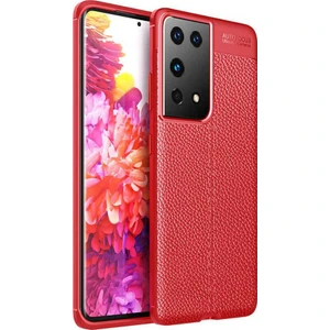 Case 4U S21 Ultra Uyumlu Kılıf Rugan Armor Deri Görünümlü Yüksek Kalite Silikon Niss Kırmızı