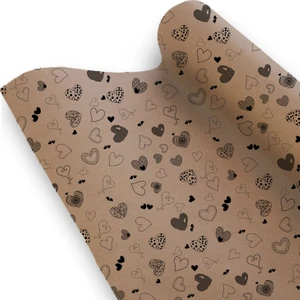 Kraft Ambalaj Kağıdı 70 Gr. Kalın 70X100 Cm.10 Adet Kalp Desenli