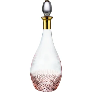 Antik Pembe Kesme El Dekor Yaldızlı Desenli Kapaklı Cam Şişe Karaf Sürahi