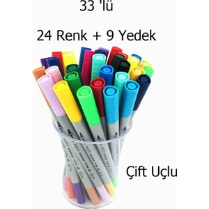 Çift Uçlu Brush Pen Fineliner ve Fırça Uç 33'lü + Kalemlikli Set