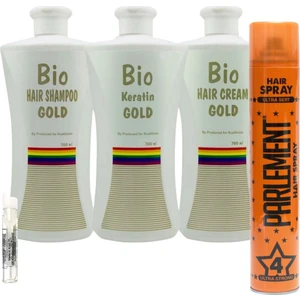 Bio Keratin Gold 3'lü Set Brezilya Fönü Kalıcı Saç Düzleştirici Keratin  + Parlement Saç Spreyi 400ml