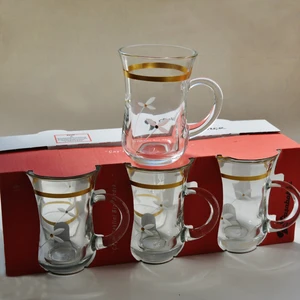Başak Keyif Yaldızlı Gelin Çiçeği   12 Adet Kulplu Çay Bardağı