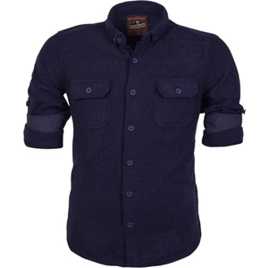 Yıkamalı Büyük Beden Oduncu Cepli Düz Renkli Cepli Katlamalı Kollu Slim Fit Gömlek