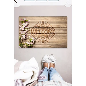 Buket Home Welcome Ahşap Desenli Dekoratif Kapı Önü Paspası