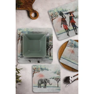 Afrikalı Kadınlar Kare Yemek Takımı 24 Parça 6 Kişilik