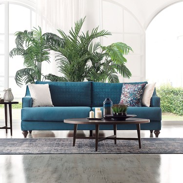 Enza Home Simena Koyu Mavi 3 Lu Yatakli Koltuk Kadife Fiyati