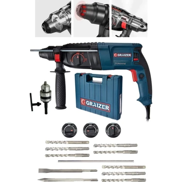 Graizer Alman 3000 Watt Kırıcı Delici Hilti Matkap Metal Şanzumanlı ++ 10 Adet Uç ++Yedek