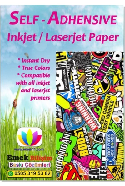 Emek Yapışkanlı Sticker Kağıt A4 Inkjet ve Laser 120 Gr/m² 100'LÜ