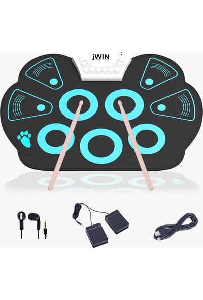 Jwin JD-201 9 Pedli Dijital Davul Seti - Mavi
