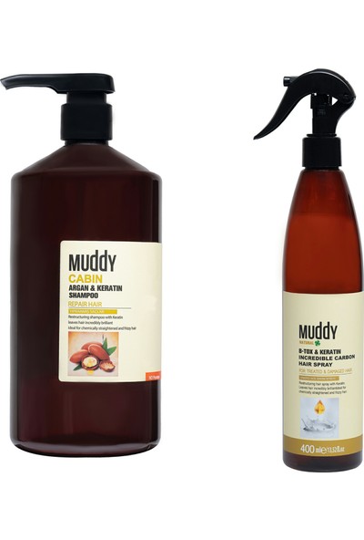 Muddy Argan Keratin Şampuan 1000 ml + B-Tox Keratin Onarıcı Sprey
