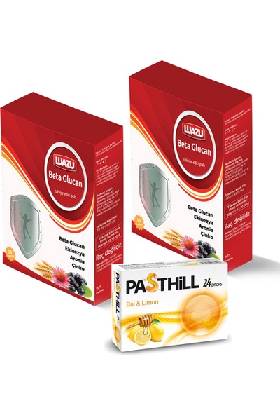 Luazu Beta Glucan 30 Kapsül x 2 Adet + Pasthill 1 Adet Portakal & C Vitamini 24 Drops