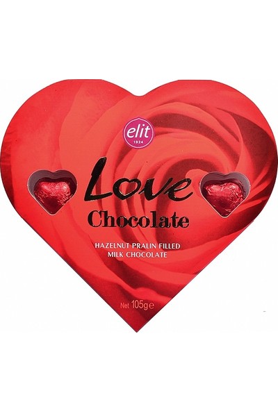 Elit Çikolata Elit 5 Adet Gül Çikolata ve 105 gr Kalp Çikolatalı Set