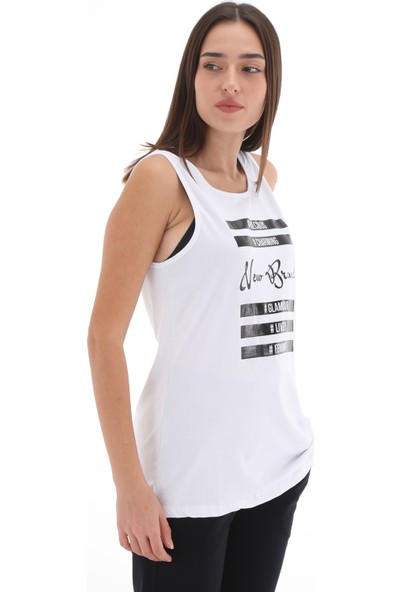 NBRN08BY-02921 O Yaka Atlet Kadın T-Shirt Beyaz