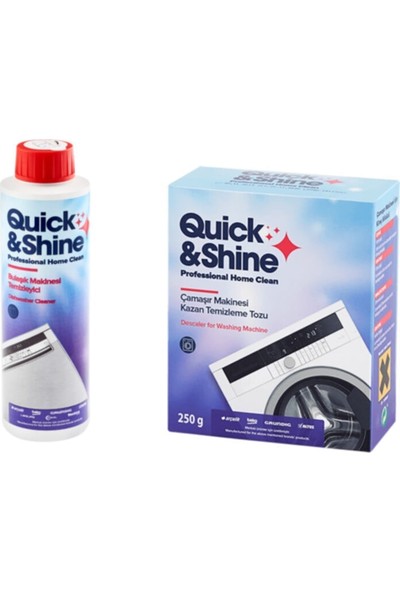 Quick Shine Quick&shine Süper 2'li Çamaşır Makinesi Kazan Temizleme x Bulaşık Makinesi Temizleme Sıvısı Temizlik 2'li