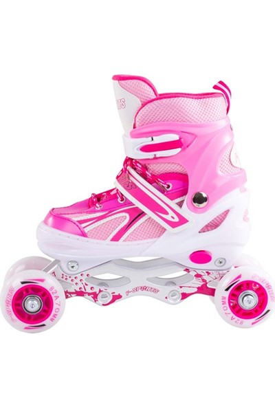 Furkan Toys F-Sports Pembe Ayarlabilir 2+2 Işıklı Metal Alıştırma Pateni Çanta