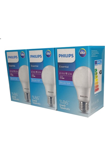 Philips 3'lü 8W Beyaz Işık LED Ampul