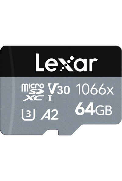 Lexar 64GB Professional 1066X UHS-I MicroSDXC Memory Card + SD Adaptör (Silver Series)