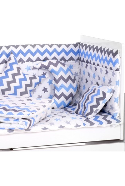 Sluupy Mavi Zigzag Yıldızlı Bebek Uyku Seti 60X120 10 Parça