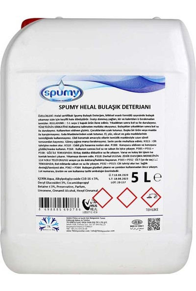 Spumy Helal Sertifikalı Bulaşık Deterjanı 5 Lt