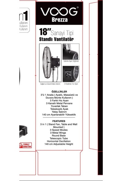 Voog 18'' Inc Brezza Sanayi Tipi Stantlı Vantilatör