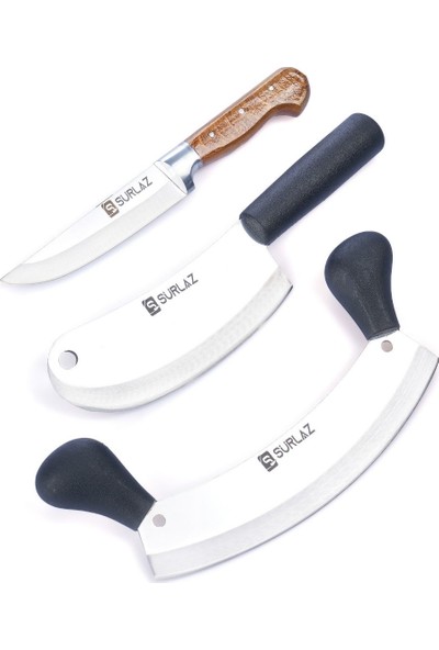 SürLaz Elit Kebap Seti Satır Zırh Bıçak Kokoreç Satırı Soğan Bıçağı Mutfak Bıçak 3'lü Set
