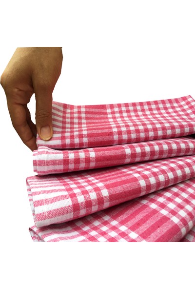 Yavuz Tekstil Mutfak Kurulama Bezi Servis Peçetesi Pembe-Beyaz 6'lı Set Pamuk